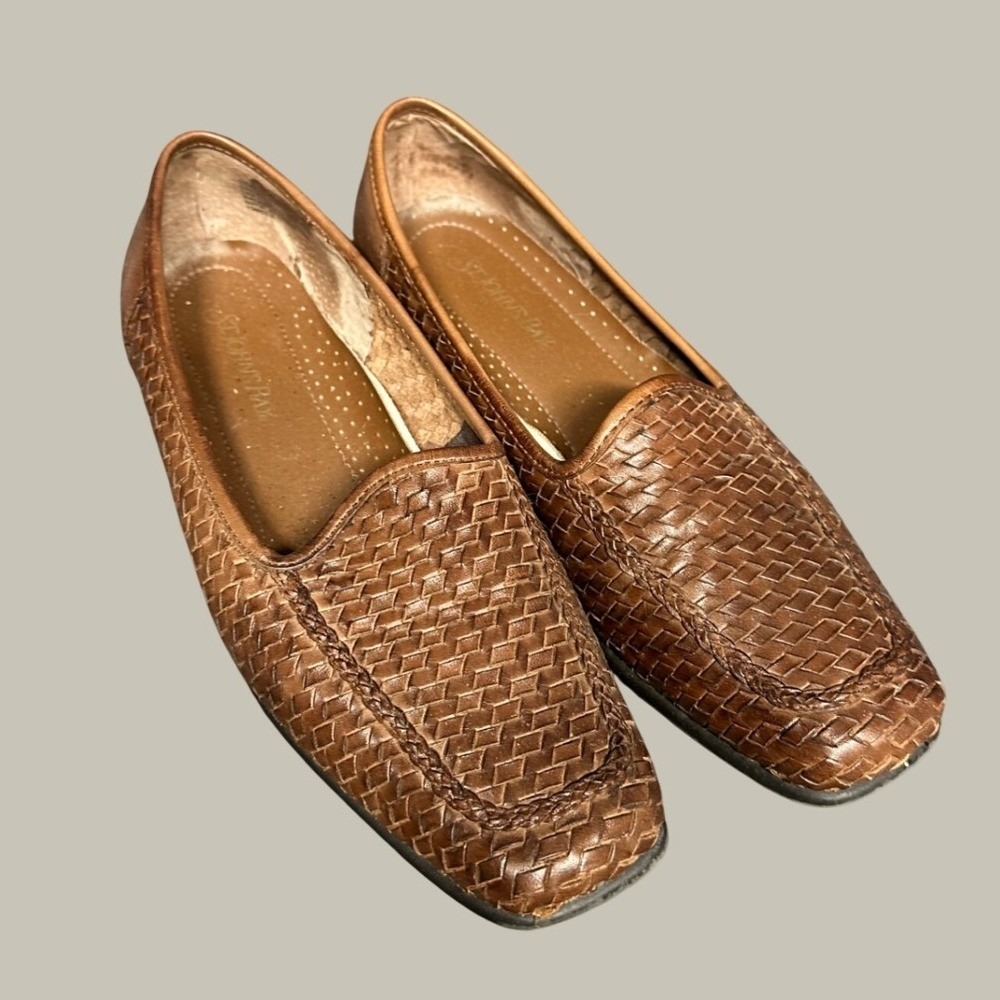 Vintage woven leather loafer brown cottage Whimsygoth old money huaraches boho 9 - Picture 1 of 7